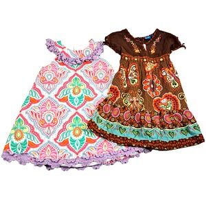 2 Vtg Girls Sz 4 Summer Dresses Children's‎ Place & Counting Daisies Boho Floral